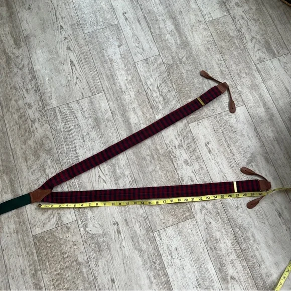 Vintage RARE MENS Polo Ralph Lauren Green Red Black Suspenders Braces Brass